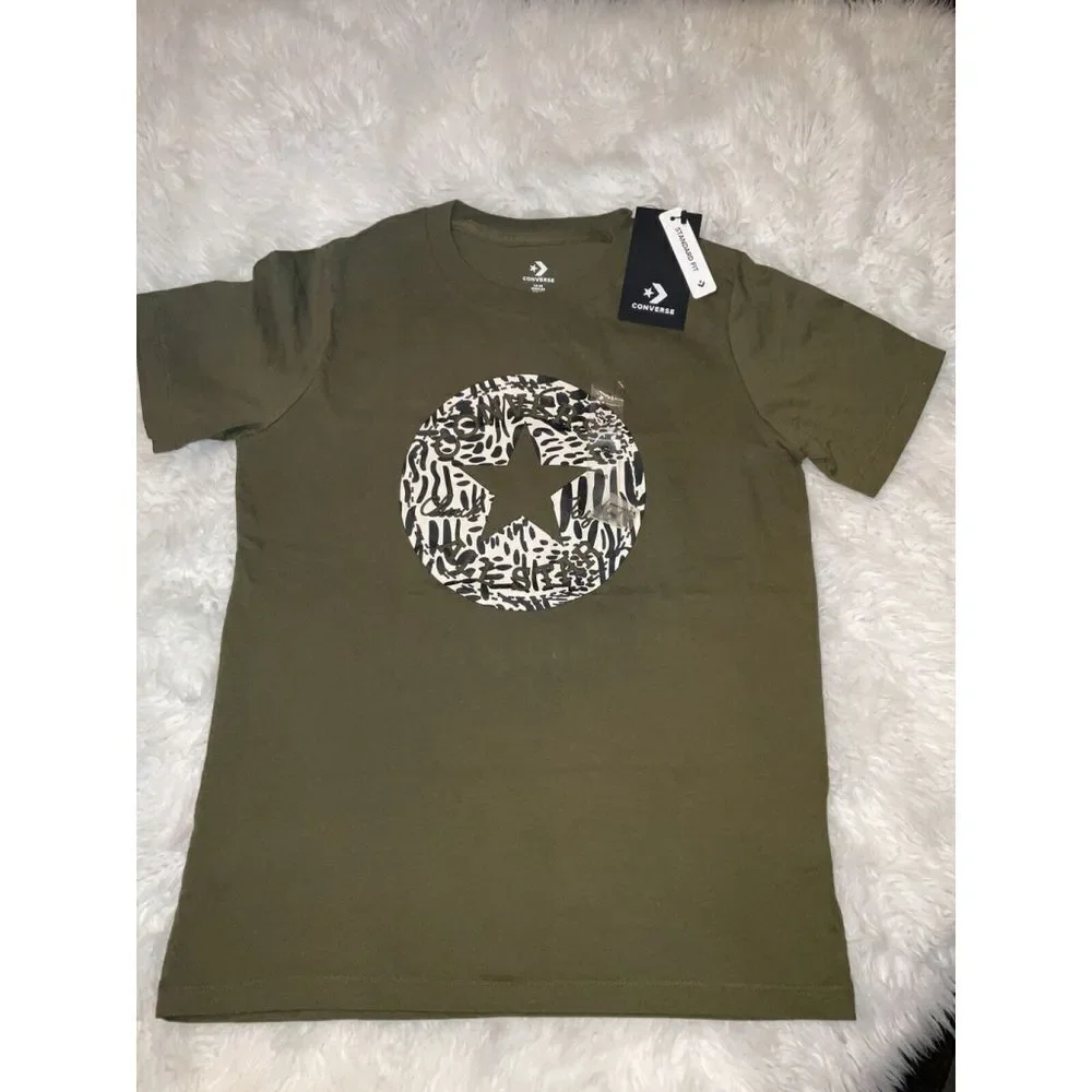 New Converse Girls Graphic Olive Green T-Shirts Size XS